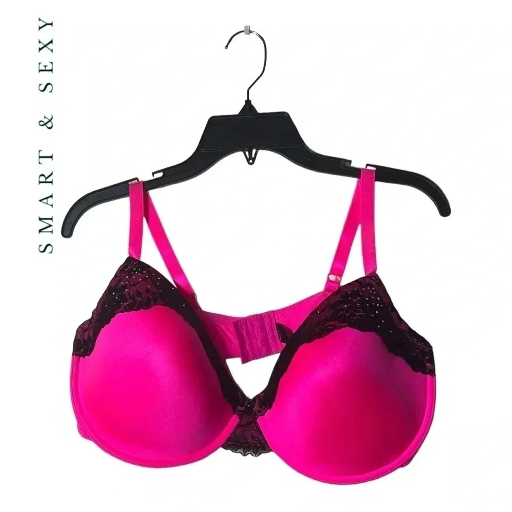 1840. SMART & SEXY PADDED UNDERWIRE BRA WITH RHINESTONES AND LACE SIZE 44DD